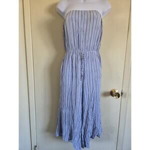 ELAN Womens Medium Jumpsuit Blue Boho Beachy Culotte Strapless Cover Up Vacation